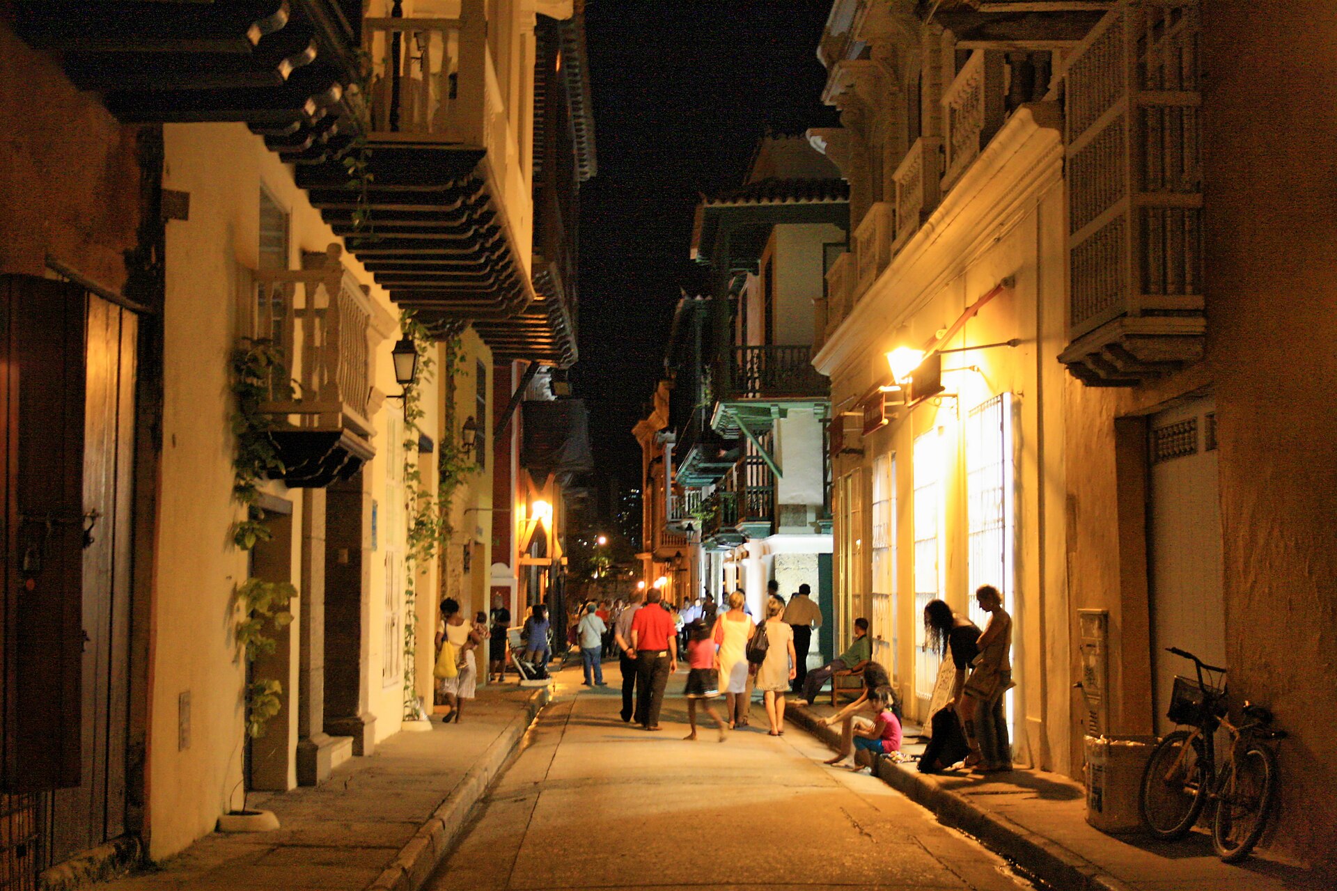 Old town streets at night, Cartagena, Colombia